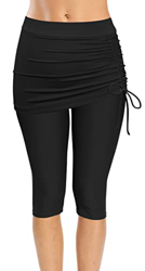 SHEKINI Bañador de mujer de cintura alta, leggings largos con falda, para deportes acuáticos, bikini, pantalones elásticos, pantalones cortos deportiv características