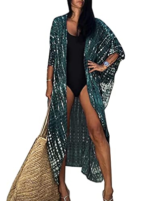 HYUET Mujer Kaftan Vestido de Playa Tie Dye Algodón Cárdigan Maxi Kimono Pareos y Camisola Camisas Playa Bohemia Boho Suelto Verano Traje de Baño Biki