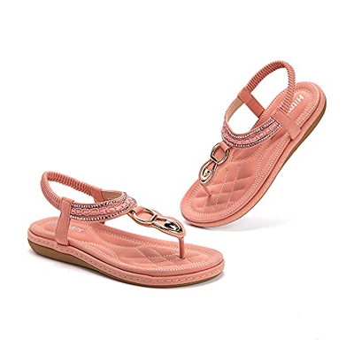 Sandalias Mujer Verano Planas Comodas Boho Vintage Moda Zapatos de Playa Punta Abierta Negro Marrón Azul Número 35-42 EU Rosa 38 EU