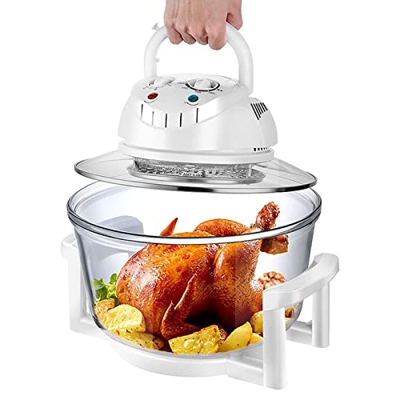 Freidora de Aire de 12L con Recipiente de Vidrio Extraíble, Horno de Convección por Infrarrojos Sin Aceite, Freidora Profunda Sin Grasa, Cocina Saluda