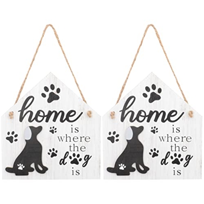 Artibetter 2 Piezas El Hogar Es Donde Los Letreros de La Casa del Perro Los Letreros de Madera para Mascotas Los Letreros de La Puerta del Perro El Pe