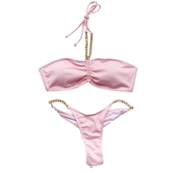 Nuevo 2022 Conjunto de Bikinis halter Mujer Bikini Trajes de Baño Mujer dos piezas Ropa de Playa Color sólido Sexy Push up Cordón Bikini Tankinis muje en oferta