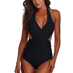 Joligiao Mujeres Retro Cintura Alta Trajes de Baño Una Pieza Flor Bañadores Conjunto Push Up Escote en V Profundo Halter Monokini Tankini Polka Dot Bi precio