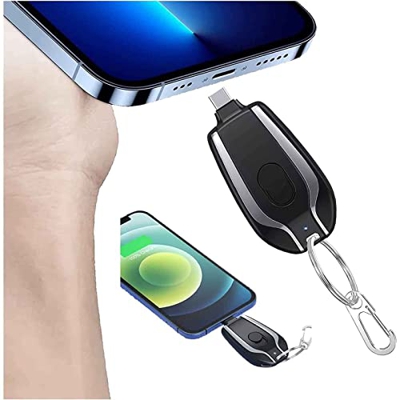 LEETA 1500mAh Mini Power Emergency Pod, Keychain Portable Charger for iPhone or Type-c, Portable Ultra-Compact External Fast Charging Power Bank Batte