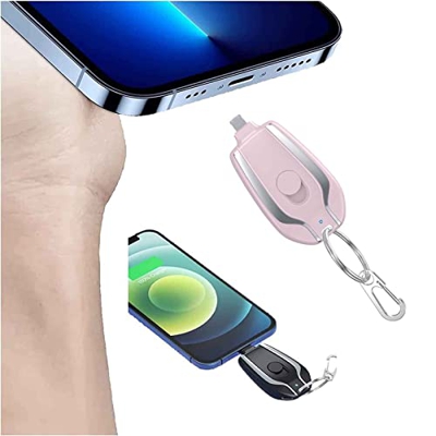 LEETA 1500mAh Mini Power Emergency Pod, Keychain Portable Charger for iPhone or Type-c, Portable Ultra-Compact External Fast Charging Power Bank Batte