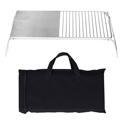 Parrilla plegable para fogatas, rejilla de acero inoxidable, parrilla portátil para trabajo pesado para acampar, parrilla para cocinar con parrilla de