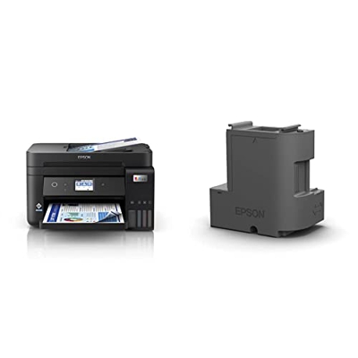 Epson EcoTank ET-4850 | Impresora WiFi A4 Multifunción 4en1 con Depósito de Tinta Recargable & C13T04D100 - C13104D198 Cajas De Mantenimiento, Negro