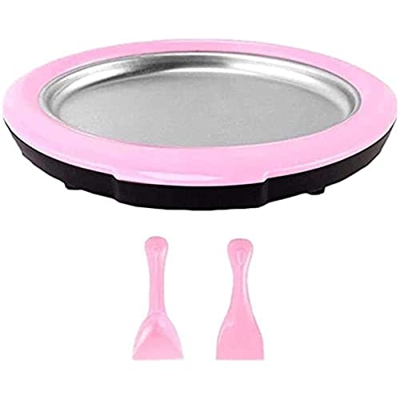 Bombki Máquina para hacer helados en rollo, máquina de helado instantáneo redondo, con 2 espátulas Mini yogures fritos, placa de hielo para freír, par