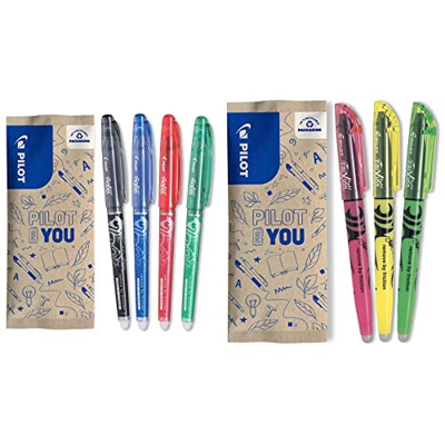 Pilot 2264B3 FriXion - Rollerball Point Promotion 3 piezas + 1 gratis, Colores Surtidos + Marcador fluorescente borrable - Amarillo, Rosa, Verde