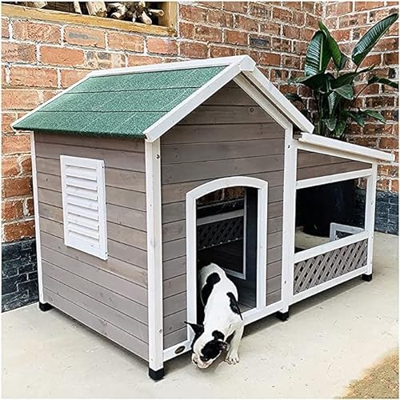 YXGLL Casetas para Perros para Exterior con balcón, caseta de Madera para Perros casetas para Perros al Aire Libre Dormitorio Grande para Perros Refug