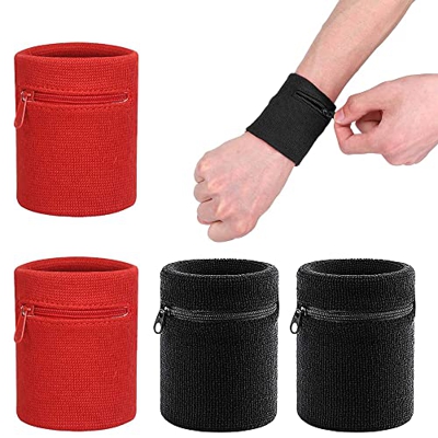 4 Piezas Carteras de Muñeca con Cremallera Muñequera Sweatband Muñequera Deportiva con Bolsillo Muñequera Cálida Elástica Absorbente de Sudor Muñequer