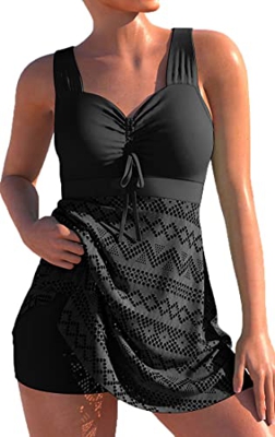 PANOZON Tankinis Cuello V Bañador Deportivo Mujer 2 Piezas de Tirantes Conjunto de Bikinis Braguita Alta (L, A-Negro)
