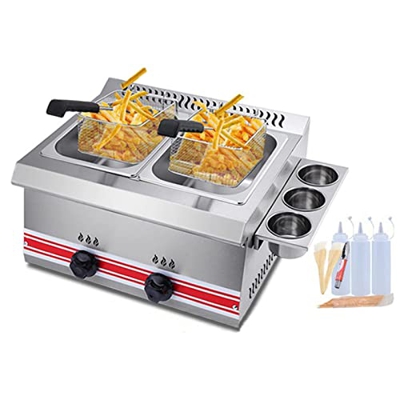 Freidora De Gas Comercial De 12L Y 2 Tanques, Freidora De Acero Inoxidable con Cestas para El Hogar, Restaurantes, Alitas De Pollo, Patatas Fritas par