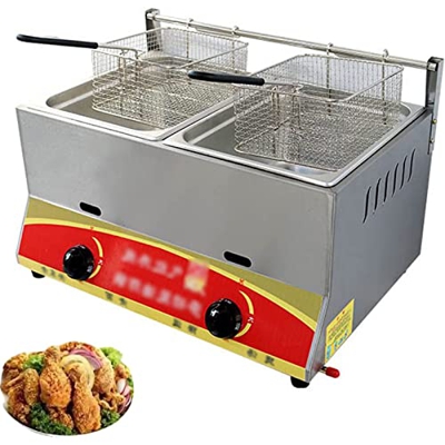 Freidora Comercial De Doble Tanque De Acero Inoxidable con 2 Cestas Y Tapas Extraíbles, Freidoras para Patatas Fritas, Pavo, Pollo, Restaurante, Comid