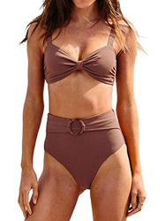 CUPSHE Conjunto de Bikini para Mujer Nudo Sweetheart Bikini Traje de baño Anillos de Cintura Alta Traje de baño de Dos Piezas Texturizado Traje de bañ precio
