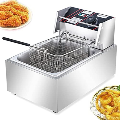 Freidora Comercial De 6 L, Freidora Eléctrica De 2500 W con Cestas Y Tapa, Freidora De Aceite De Encimera De Acero Inoxidable para Pavo, Patatas Frita