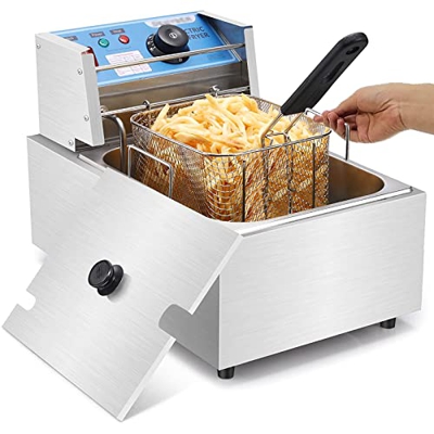 Freidoras Eléctricas De Encimera De 10.6Qt/10L, Freidora Eléctrica Compacta Comercial con Control De Temperatura Y Cestas Extraíbles, Fácil De Limpiar