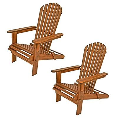 CASARIA 2X Sillas de Jardín Adironack Madera de Acacia 84x69x94cm Asiento Extra Ancho Tumbona Plegable