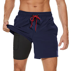 Arcweg Bañador para Hombre con Forro de Compresión 2 en 1 de Secado Rápido con Forro Corto Elástico para la Playa con Bolsillos con Cremallera Azul Ma precio