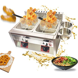 Freidora De Gas Comercial De 8L * 2 Tanques Duales Freidora De Acero Inoxidable con Cestas Y Tapas, Freidora De Cocina para Restaurantes De Papas Frit precio