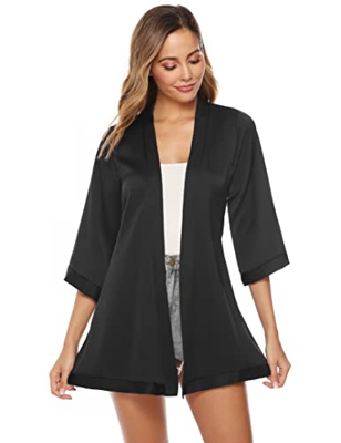 Wayleb Cárdigan Kimonos Mujer Large Cardigan Tejito Chaqueta Manga 3/4 Cardigan Florales Blusa Boho Elegante Camisolas y Pareos Chaqueta Chal Mujer,L+