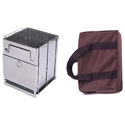 Barbacoa de carbón portátil Horno de Acero Inoxidable 304,Plegable Grande Estufa de Madera Plegable Estufa de Camping de Leña y Carbon con Bolsa de Tr