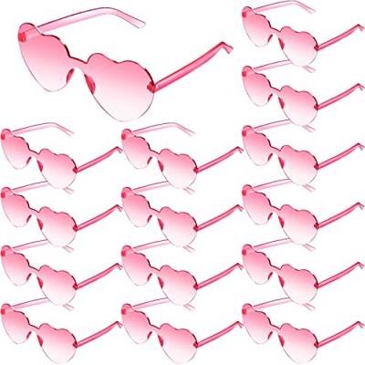16 Pares Gafas de Sol de Corazón de Fiesta sin Montura de Rosas Transparentes