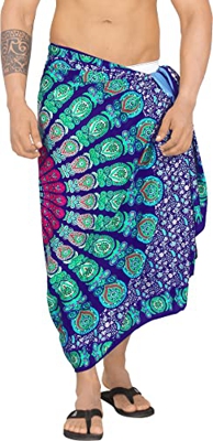 LA LEELA Hombres Baúl de baño Trajes de baño Pareo Envoltura Pareo Azul Marino, Mandala Pavo Real Talla única