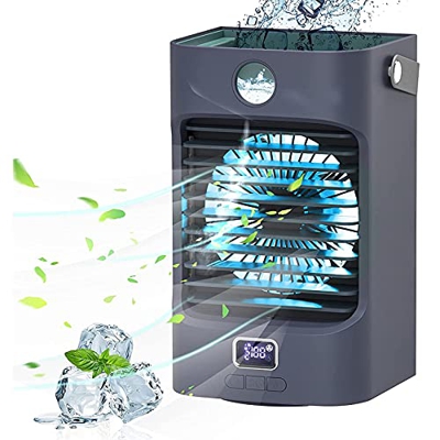 ManTT Enfriador de Aire, FuncióN de RotacióN de 120, Humidificador y Purificador de Aire PortáTiles y 3 Velocidades de Ventilador, Luces LED, Temperat