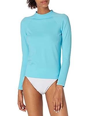 Amazon Essentials - Camiseta de protección solar con manga larga para mujer, Agua (Aqua), US S (EU S)