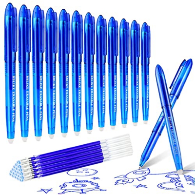BBLIKE Bolígrafo borrable, 12 unidades de bolígrafo de gel y 20 bolígrafos de fricción, 0,7 mm, punta de gel, bolígrafo con goma de borrar, bolígrafos