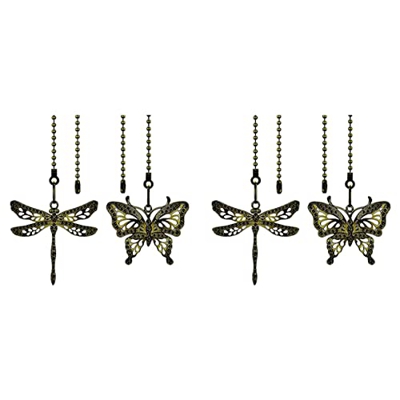 Qtrednrry Paquete de 4 cadenas de bronce para ventilador de techo, iluminación y ventilador de cadena colgante extensor de cadena, libélula y mariposa