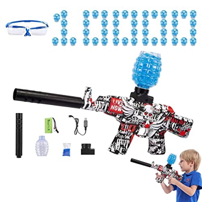 Gel Ball Blaster Pistolas Juguetes | Lanzador de bolas de salpicaduras automático con gafas y munición de 10000 perlas de agua, pistolas de bolas de g