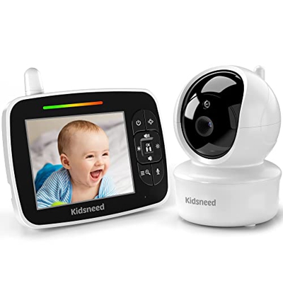 Kidsneed Monitor de bebé, monitor de video para bebé con cámara panorámica y audio, visión nocturna de pantalla grande, conversación bidireccional, mo