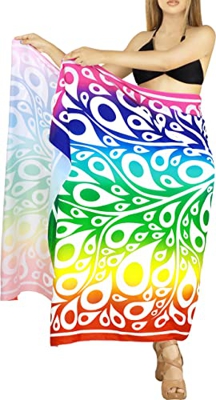 LA LEELA Mujer Traje de baño Sarong Wrap Pareo Halter Top Blanco, neón arcoíris Talla única