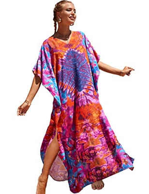 Snyemio Kaftan Vestido Largo Playero Mujer Maxi Pareo Verano Tunica Boho Talla Grande Kimono Estampado, Color 18, Talla única