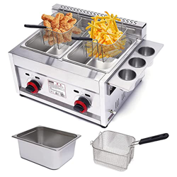 Freidora Comercial De 12L Freidora De Gas De Encimera De Doble Tanque De Acero Inoxidable Freidora De Propano Calentador De Alimentos con 2 Canastas p precio