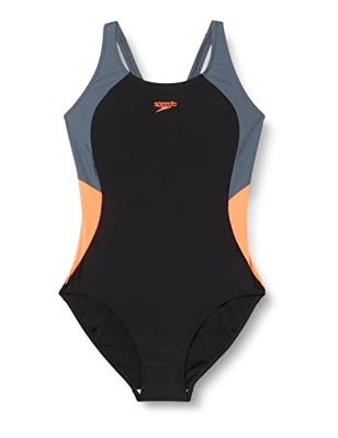 Speedo Bañador Muscleback Splice con Bloques de Color Mujer, Negro/Gris, 42 (ES 48)
