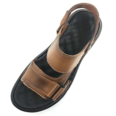 ZLUXURQ Sandalias de cuero para hombre, verano, deportes al aire libre, senderismo, playa, zapatillas de ocio, Marrón, 38