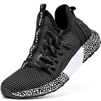 Zapatillas de Running para Unisex Niños Gimnasia Ligero Running Atletismo Sneakers Niñas Negro Blanco,30 EU