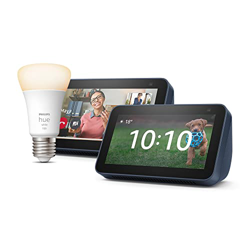 Kit de Hogar digital: 2 Echo Show 5 (2.ª generación, modelo de 2021), Azul + Philips Hue White Bombilla Inteligente | Convierte tu casa en un Hogar di en oferta