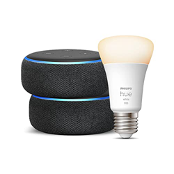 Kit de Hogar digital: 2 Echo Dot (3.ª generación), Tela de color antracita + Philips Hue White Bombilla Inteligente (E27) | Convierte tu casa en un Ho precio