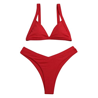 SHOBDW Bikinis Mujer 2021 Verano Tirantes Push Up Llanura Colores Trajes de Baño de Dos Piezas Sexy Bohemia Bañador Natacion Ropa Tops y Bikinis Sets 