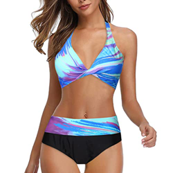 POLPqeD Bañadores Mujeres Atractivo 2 Pieza Bikini Push Up Parte Superior del Bikini Talla Grande Plana Bragas de Talle Alto Biquini Cuello en V Retro precio