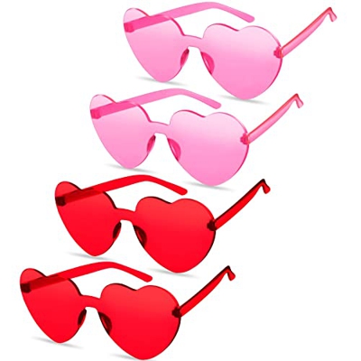 Fiada 4 Gafas de Sol de Corazón sin Montura (Rosa, Rojo)
