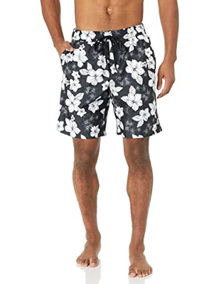 Amazon Essentials Traje de Baño de 23 Cm de Secado Rápido Hombre, Negro, Hibisco, XXL