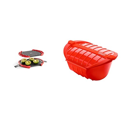 Lékué 0220600R14 Microwave Grill XL, Parrilla para microondas, Acero Inoxidable & Estuche hondo de vapor XL, capacidad de 1000 ml, para 3-4 personas, 