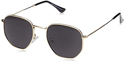Gafas de sol Polarizadas Hombre Mujer Hexagonal Vintage Protección UV400 Unisex Negro Polaroid Retro Gafas de sol para Marco de Metal Dorado