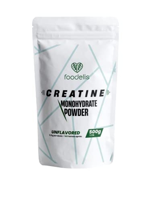 Creatina monohidratada en polvo | 500GR | 143 dosis | 100% creatina monohidrato | Sin sabor | Aumento del rendimiento físico y la fuerza muscular | In