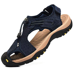 Rismart Hombre Punta Cerrado Gancho y Bucle Al Aire Libre Excursionismo Cuero Zapatos Sandalias y Chanclas SN1505(Azul Marino,40 EU) precio